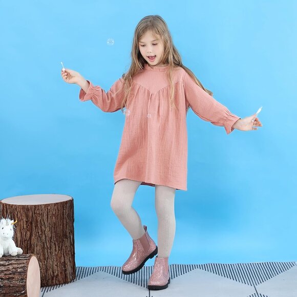 Girl's Pink Fashion Shiny Rubber Chelsea Kids Slip-on Lightweight Ankle Boots - Picture 6 of 6